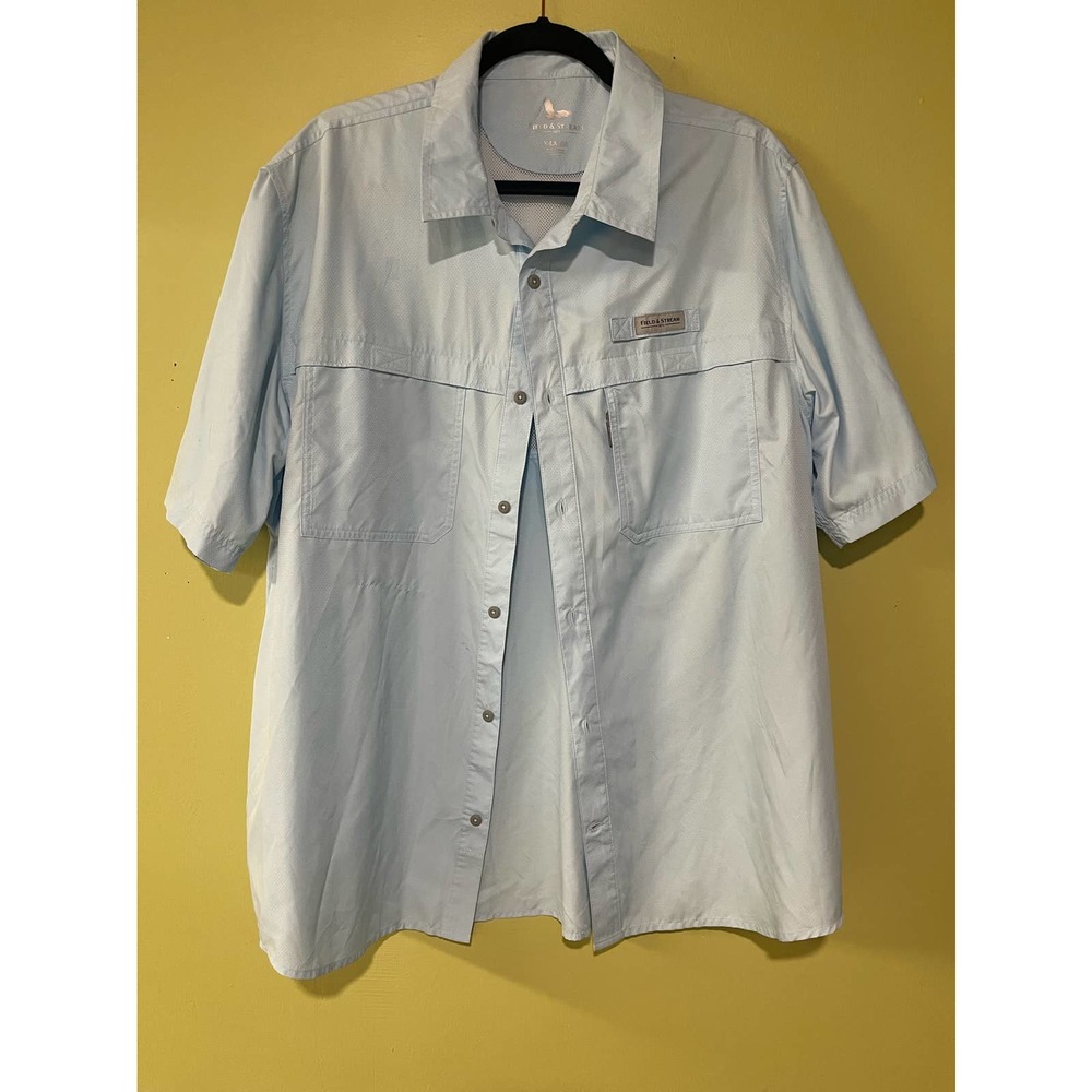 Mens X-Large XL Field and Stream Fishing Blue Button Down Casual Shirt